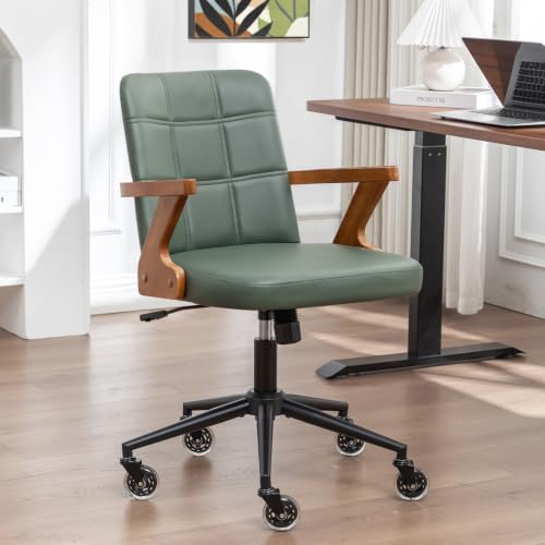 Image of WUPOTO Mid Century Modern Office Chair, Walnut Desk Chair