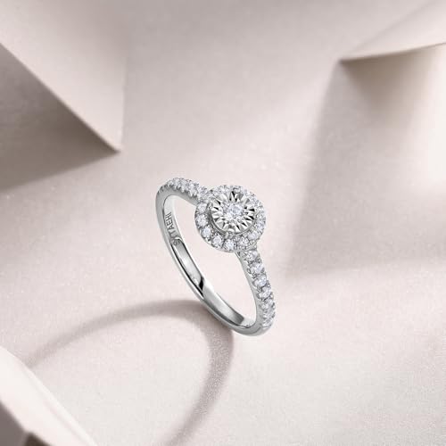 Sterling Silver Halo Lab Grown Diamond Engagement Ring, Pave Band4