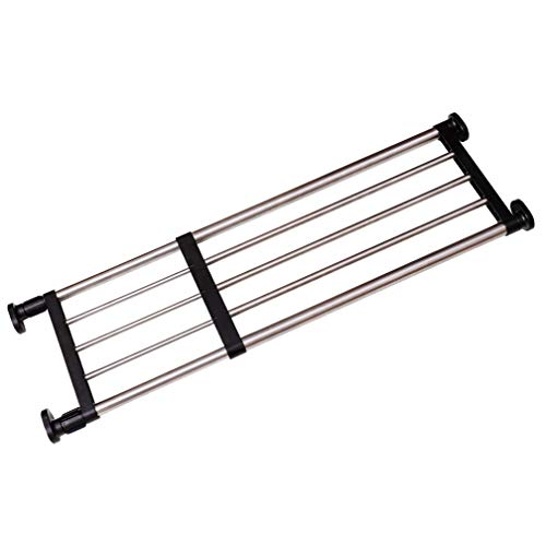 Hershii Expandable Closet Tension Shelf Rod Adjustable Metal Storage Rack Cabinet Organizer DIY Divider Separator Shelves for Wardrobe Cupboard Kitchen Bathroom, Black, 29.4-46.25inches