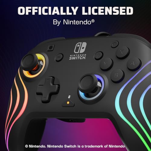Image of PDP Afterglow Wave Wired RGB Gaming Controller - Officially Licensed for Nintendo Switch, Switch Lite & Switch - OLED Model, Nintendo Switch 2, Customizable Lighting, RGB - Black