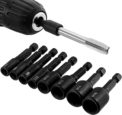 Bestgle 8pcs Adaptateur de Douille de Taraud à vis 1/4inch à tige Hexagonale Machine à Tarauder Carré pilote Filetage Adaptateur de Taraud Pour Perceuse...