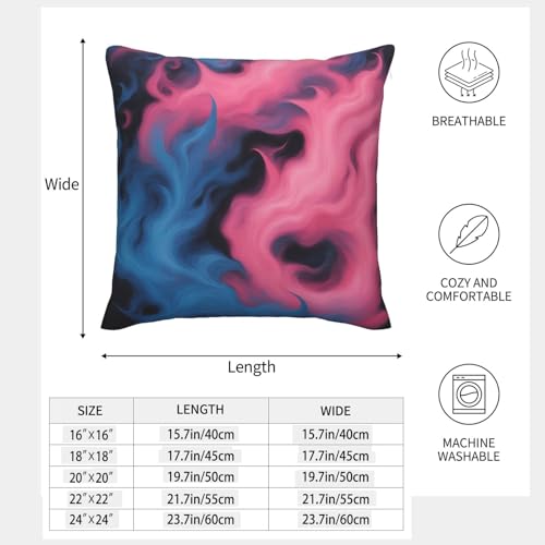Housse de coussin salon imprimé feu bleu rose lavable et durable