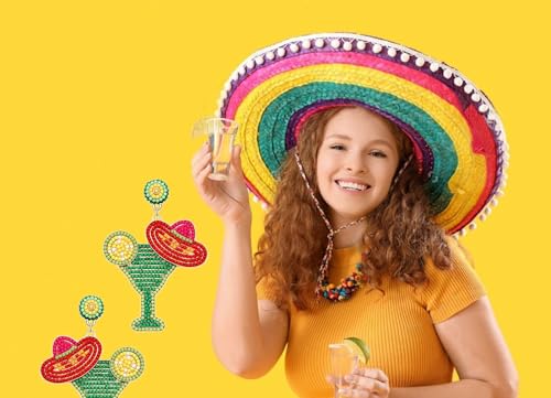 Beaded Fiesta Earrings Cin-co De Mayo Earrings Sombrero Chili Hats Mexican Dangle Earrings for Women Girls Mexican Theme Birthday Party Jewelry Gifts4