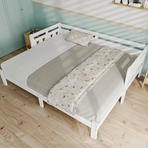 Sweiko lit de Jour Extensible en Pin Massif pour Adolescent avec Second Lit et Ressorts, Forme de Cœur, Blanc 98-187x206x66 Hcm (Weiß), JW32355