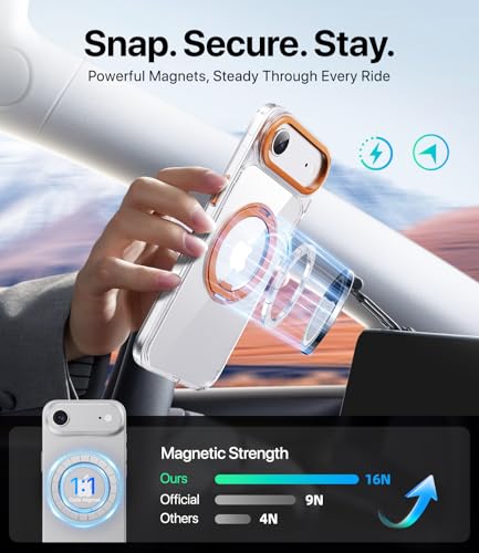 Image of for iPhone Air Case, Compatible with MagSafe, Slim Shockproof Military-Grade Rugged Protective Case with Stand, Camera Control, Comfort Grip (E-Clear Orange, iPhone Air)