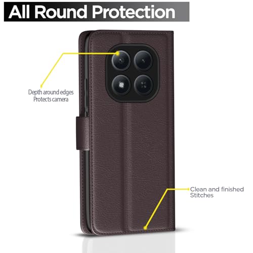 Image of Amazon Basics Flip Cover for Redmi Note 15 Pro 5G Leather Finish | Wallet Stand and Shock Proof | Inside TPU with Card Pockets | Complete Protection Flip Case (Coffee)