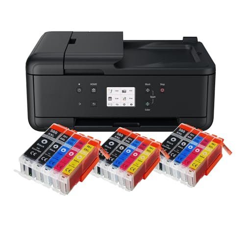 IC-Office TR7650 Farbtintenstrahl Multifunktionsdrucker 4-in-1 (Drucken, Kopieren, Scannen, Faxen, ADF, WLAN, AirPrint) schwarz + 15 XXL Tintenpatronen