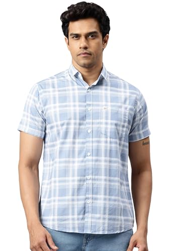 Image of Majestic Man Men Slim Fit Pure Cotton Checkred Half Sleeve Casual Shirt