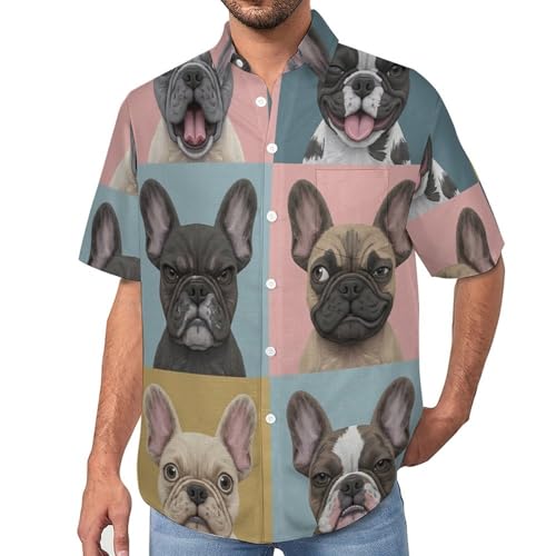 Chemise homme manches courtes motif bouledogue français streetwear fluide et respirant