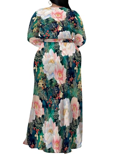 Image of PinkPatty Women's Plus Size Long Sleeve Maxi Dress Casual V Neck Slit Tie Waist Wrap Dresses for Party Cocktail