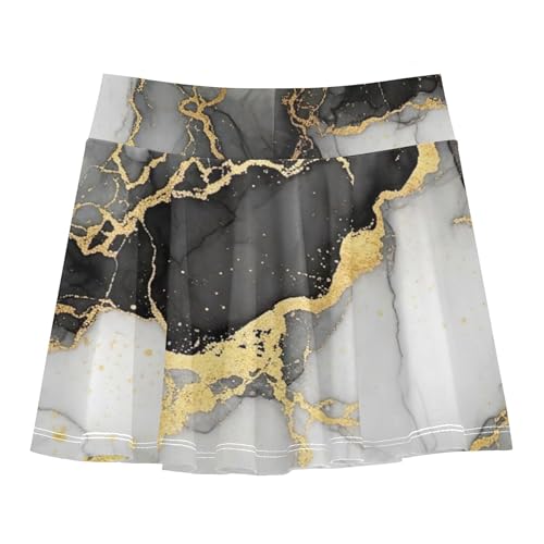 Joisal Athletic Shorts for Girls Skorts Black White Marble Textures Gold Toddlers Tennis Skirts Kid Teen Pleated Skort 3t2
