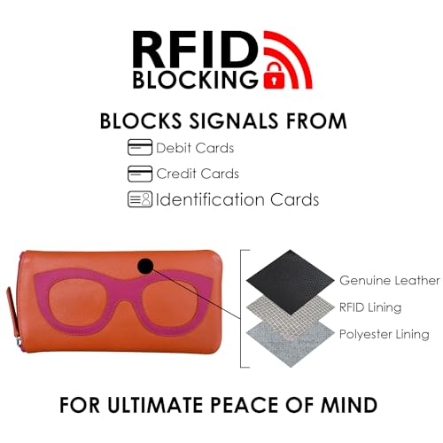 Image of ili New York Smooth Leather Soft Eyeglass Case, Zip Closure with RFID Blocking Lining, Travel-Friendly in Vibrant Colors