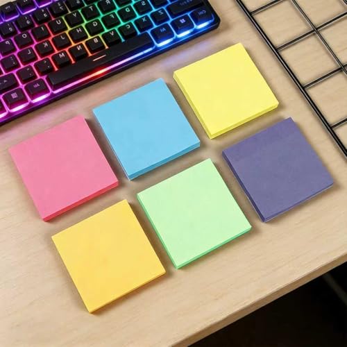 Hoowkawen Sticky Notes 3x3 inch,12 Colors Self-Stick Pads, Easy to Post for Office, Home, Study, 100 Sheets/Pad (6Pads)