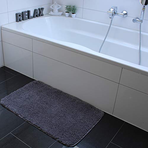 DILUMA | Badematten Set 2 Teilig Badematte 50x80 und WC Vorleger 45x50 cm Grau | Badteppich Set | Flauschiger Hochflor, Weich, rutschfest, Saugstark – Bild 3