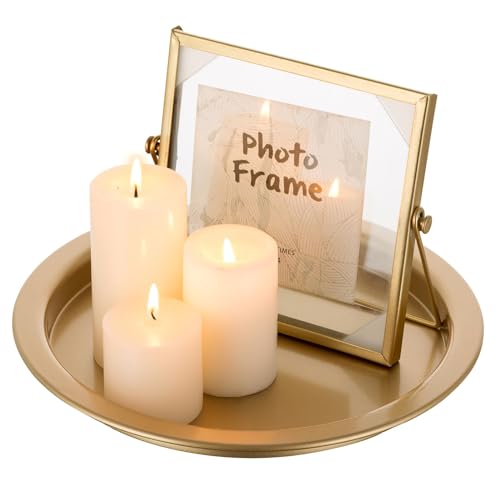Sziqiqi 25cm Gold Metal Candle Tray for Pillar Holders, Round Stand for Coffee Table, Decorative Plate for Dining Table, Kitchen and Bathroom