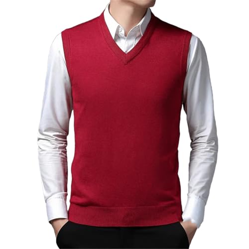 Mens Sweater Vest Sleeveless Solid Color Fashion Autumn Winter V-Neck Collar Slim Fit Sweater Men