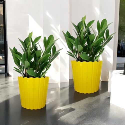 Image of GARDENS NEED 10 Inches Thai Round Flower Pot | Set of 2 | Yellow | Plastic Planter Pots for Indoor & Outdoor Home, Office & Balcony Decoration