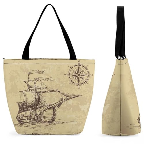 Sac de shopping boussole de bateau pour voyage, grand sac à main bandoulière femme tendance