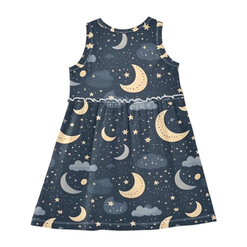 Girls and Toddlers'Sleeveless Starry Night Moon Pattern Summer Casual Dresses for Home Party Beach 2-8 Years2