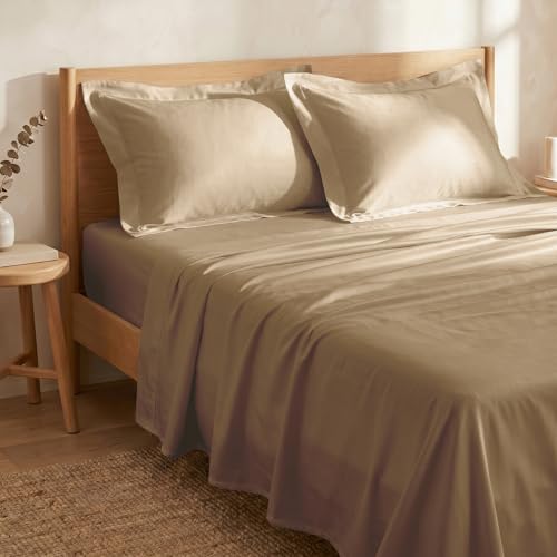 Huesland 300 TC 100% Cotton Luxe Soft Touch King Size Bed Sheet Cotton with 2 Pillow Covers – Luxury Collection | Sand Dune | 108 x 108 inches