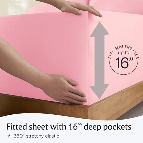 Image of LuxClub 4 PC Sheet Set Bed Sheets Deep Pockets 16 inch Eco Friendly Wrinkle Free Cooling Machine Washable Hotel Bedding Silky Soft - Baby Pink Full
