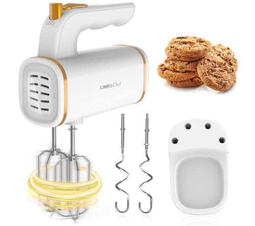 LINKChef Electric Hand Mixer for Baking 450W, 5 Speed Hand Held Mixers Kitchen Electric with Storage Case, Hand Mixer with Dough Hooks and Beaters, Eject and Turbo Mode, White