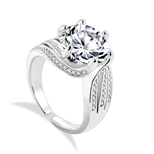 ALEXCRAFT Bague Ouvert Argent 925 Femme, Bague Grande Zircone Réglable Large, Brillant, Hypoallergénique, Bagues d'Amitié, Cadeaux de Bijoux pour Fille,...