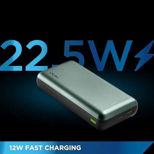 Image of URBN 20000 mAh 22.5W Super Fast Charging Ultra Compact Power Bank with Quick Charge & Power Delivery, Type C Lightning Input /Output, Made in India, Type C Cable Included (Green)