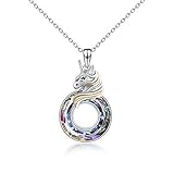 AOBOCO Unicorn Gift, Sterling Silver Unicorn Pendant Necklace with Circle Purple Crystal, Fine...