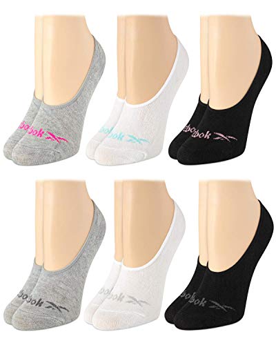 Reebok Women s 6 Pack No Show Liner Socks with Non-Slip Grip, Size Shoe Size: 4-10, Grey White Black