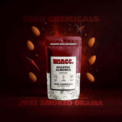 Image of Snacc Roasted Tandoori Almonds | Premium Roasted Badam | Crunchy Dry Fruits | Protein Rich | High Fiber | Zero Chemicals | Clean Label | Healthy Snack | 200g x 4 Pack