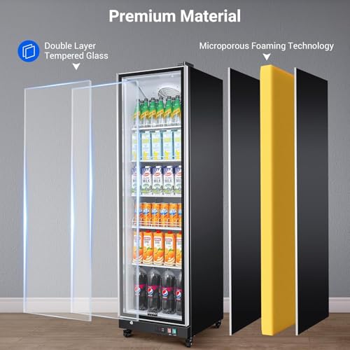 BODEGACOOLER Commercial Beverage Refrigerator with Glass Door,12.5 Cu.Ft Commercial Drink Refrigerator,Upright Large Display Merchandiser Beverage Bar Cooler with Soft LED Light,Adjustable Shelves on Fridge.com