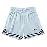 [OROLN] バスケットパンツ メンズ スポーツ アメリカン メッシュ 短パン ロゴの刺繍 無地 シンプル ウェア ランニング トレーニング ショートパンツ ポケット付き ウエスト 調整可能 速乾 通気（水色（単層メッシュ生地）-M）