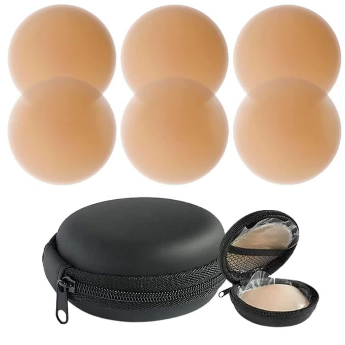 Nipple Cover Silicone Pasties Reusable No Show Bra for Women -4pairs in Pouch Nude-image-22