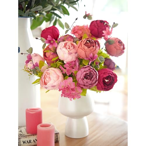 Image of FiveSeasonStuff Vintage Artificial Peonies Silk Flowers and Hydrangeas for Wedding Bridal Home Decor - Beautiful Floral Centerpiece Arrangement Decoration with 2 Bouquets (Cheerful Medley)