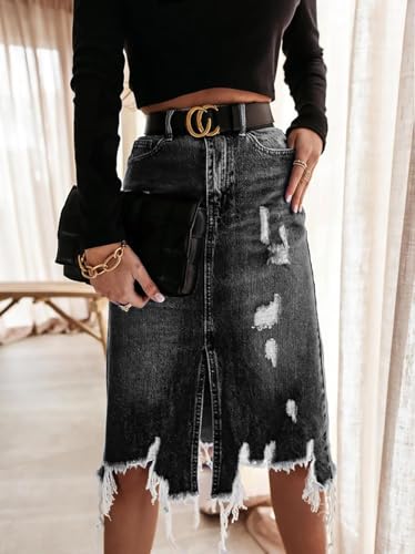 2025 New Women's High Waist A-line Denim Long Skirt, Women's Front Slit Denim Hip Skirt3