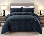 Home Beyond & HB design - 3 Couvercle de couettes en pièces Taille du roi avec fermeture de boutons - 1 Couvercle de couettes avec 2 Shams d'oreiller - Soft Brossé Microfibre Hypoallergénique Respirant, Résistant au Fade - noir