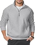JMIERR Men's Casual Sweatshirts 1/4 Zip Pullover Polo Collar Cotton Hoodies Grey Sweaters Mock Neck with Pockets, M