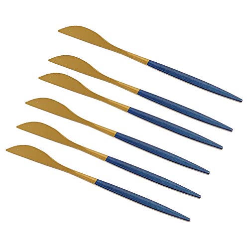 puzhler 6-Pieces Stainless Steel Steak Knives Set, Silver Knife Set-Use for Home Kitchen or Restaurant (Blue Gold Knife)