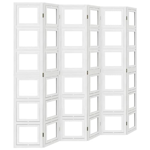 Biombo Interior, Partición de Separación Separador de Habitación Pantalla de Privacidad Partición de Separación 6 Paneles Blanco Madera de Paulownia Sólida