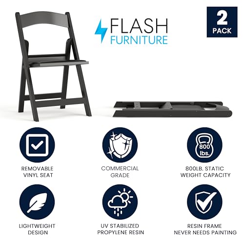 Image of Flash Furniture Hercules Series Folding Chair - Black Resin - 2 Pack 800LB Weight Capacity Comfortable Event Chair - Light Weight Folding Chair