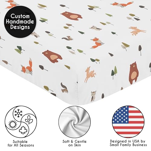 Image of Sweet Jojo Designs 2-Piece Baby Crib Sheets Set (Woodland Animals) for Girls & Boys, Infant Nursery, Toddler Room - Fitted, Standard Size (Solid Green and Watercolor, Forest Animal Friend, Brown Bear)