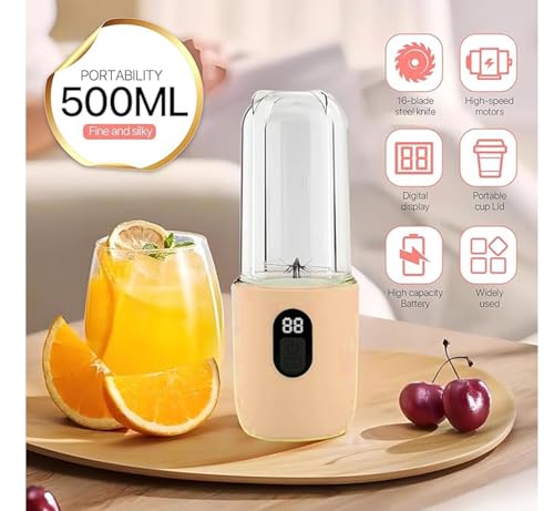 Qlect Portable Blender Electric Juicers Fruit Mixers USB Rechargeable Smoothie Mini Personal Juicer 16 Blades 3Gears With 1500 Mah Rechargeable Battery-Smoothie Blender