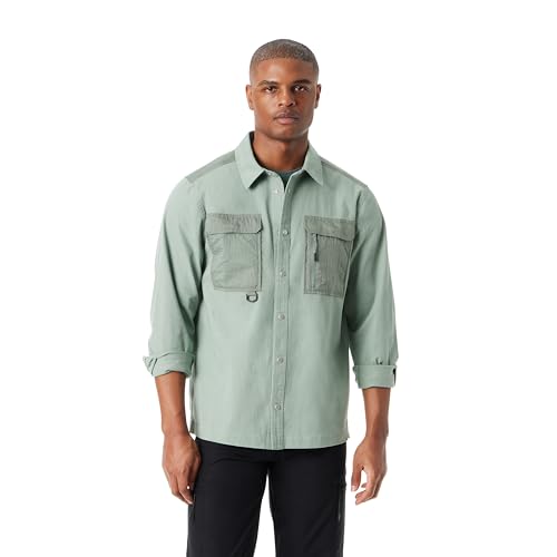 Image of BASS OUTDOOR Men's Stretch Worker Snap Front Shacket With Double Chest Pockets Standard