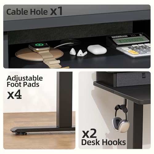 Image of TIQLAB Standing Desk with Two Drawers, Stand Up Standing Desk Adjustable Height, Electric Sit Stand Table with Storage Shelf and Splice Board, 63 * 24 inch, Black