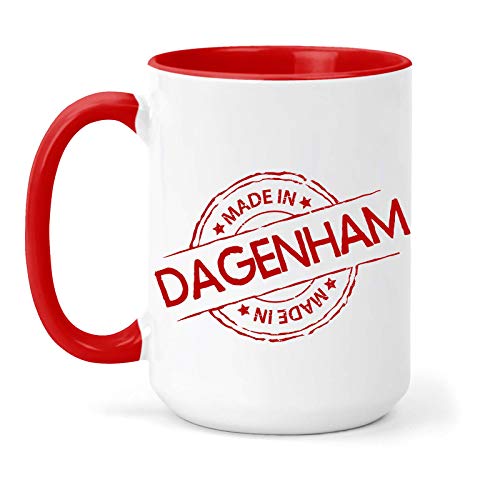 teesandmugs Made in Dagenham Ceramic Mug - Unique Gift for Home and Office - Ely Town Keepsake Souvenir (Red)