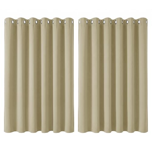 Image of Deconovo Thermal Insulated Wide Beige Curtains Energy Saving Noise Reducing Eyelet Room Darkening Curtains for Bedroom, 90 x 54 Drop Inch, 1 Pair, Beige