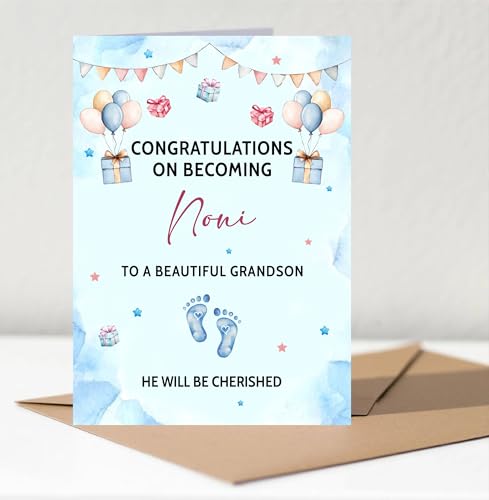 Image of Congratulations On Becoming Noni! Card - New Baby Announcement For Noni - New Grandson Welcome Card - Gifts Funny For Family Baby Boy Shower - Congratulations Gift