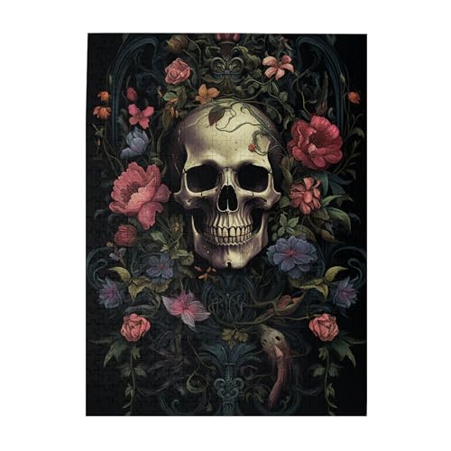 CDSASHCA Flowers & Skull,500-Piece Wooden Jigsaw Puzzle for Adults - Perfect for Retro Styles Lovers， Vibrant & Artistic, Great for Puzzle Enthusiasts, Gifts for Friends and Family
