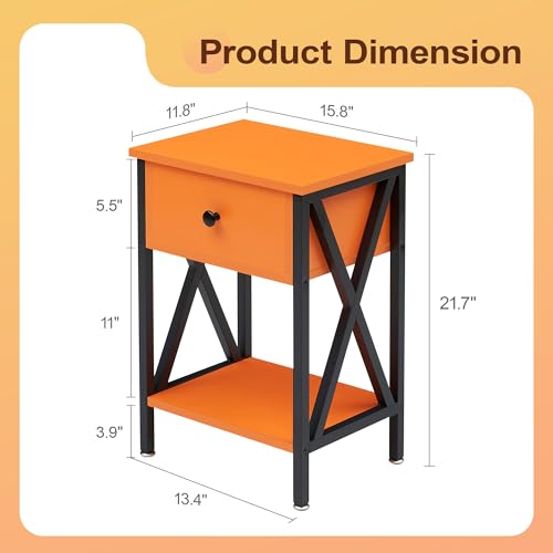 Image of VECELO Nightstand,Modern Bedside End Table, Night Stand with Drawer and Storage Shelf for Living Room Bedroom, Industrial Metal Frame